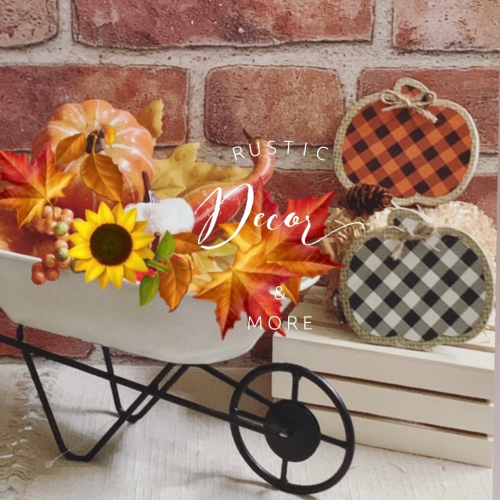 Fall Pumpkins In Buffalo Plaid Tier Tray Decor